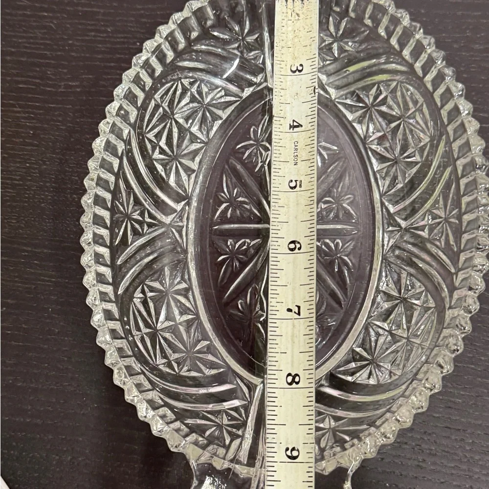 Elegant Anchor Hocking Clear Cut Glass Divided Serving Relish Dish